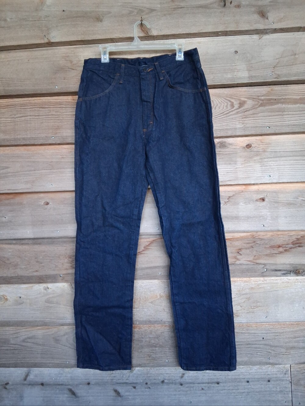 Vintage Rustler 87620NV Rigid Raw Denim Jeans 34x34 True To Size Dark Indigo
